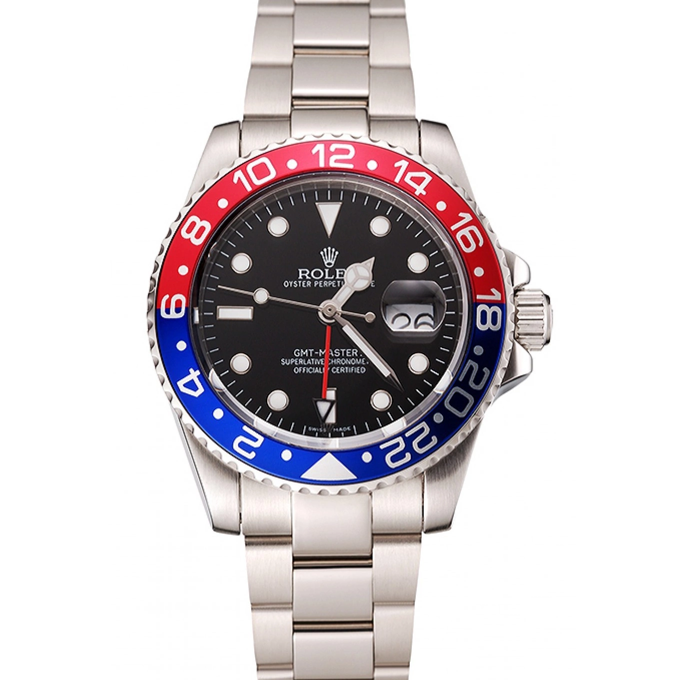 Aaa replica watch 1453751 Swiss Pepsi GMT II Rolex Bracelet Master Black Bezel Dial Steel Case Stainless And 0603